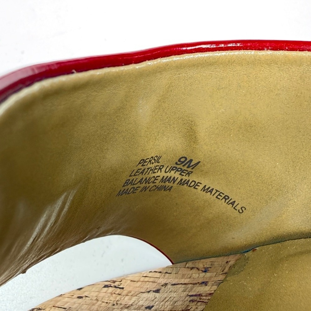 Me Too Women 9 Persil Red Patent Leather Cork Kitten Heel Mule Sandals y2k retro - Picture 7 of 9
